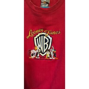 Vintage Looney Tunes Sweatshirt Mens L Red Heavyweight Warner Brothers Logo 90s